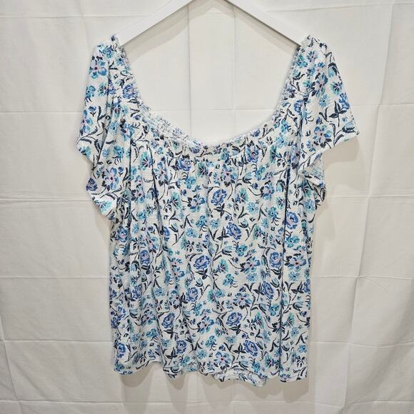 LC Lauren Conrad Floral Flowy White Blue Blouse Size 4X - Picture 2 of 8